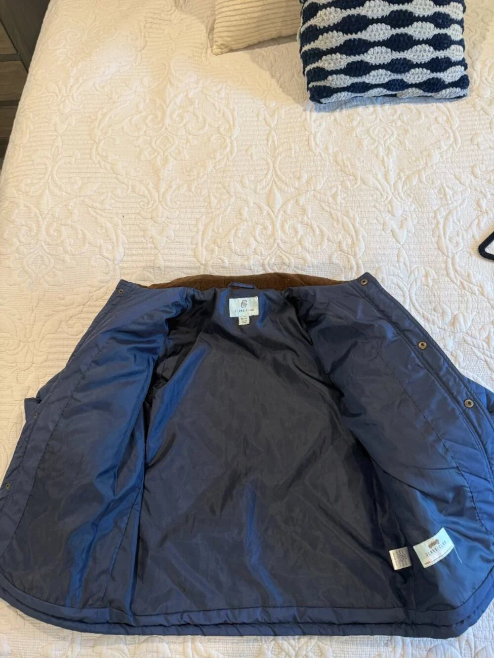 Class Club Boys Blue Quilted Barn Jacket Corduroy Collar Size 14/16